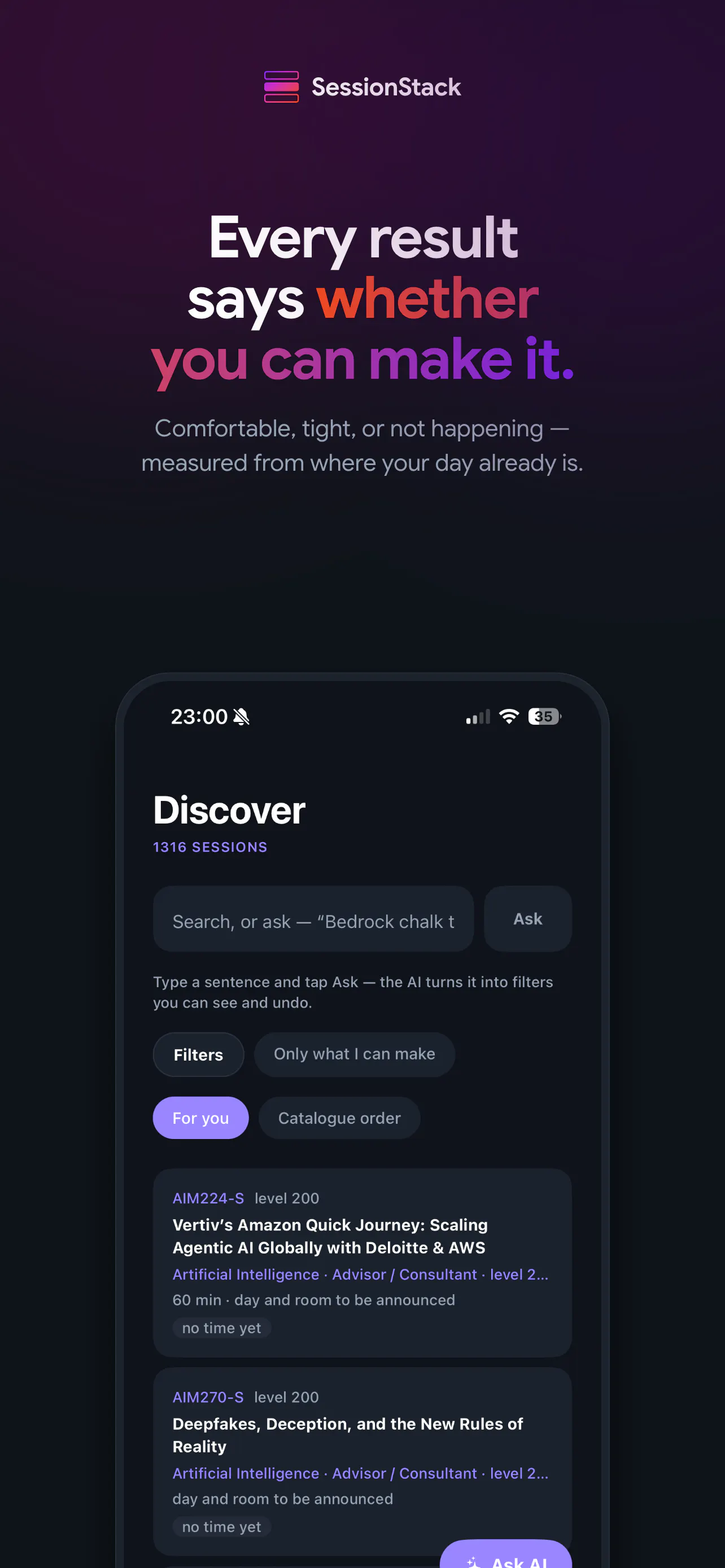 SessionStack - AWS re:Invent Planner 截图 2