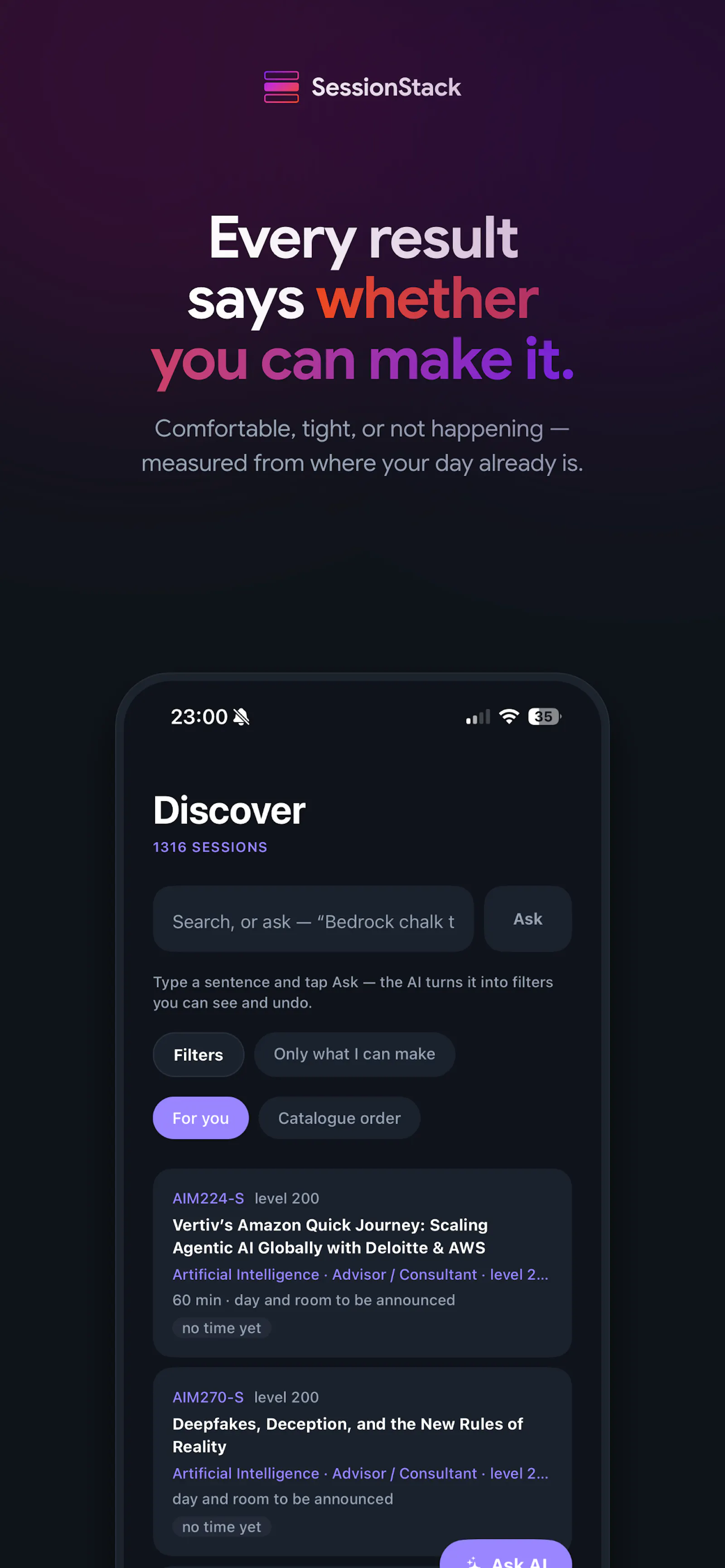 SessionStack - AWS re:Invent Planner screenshot 2