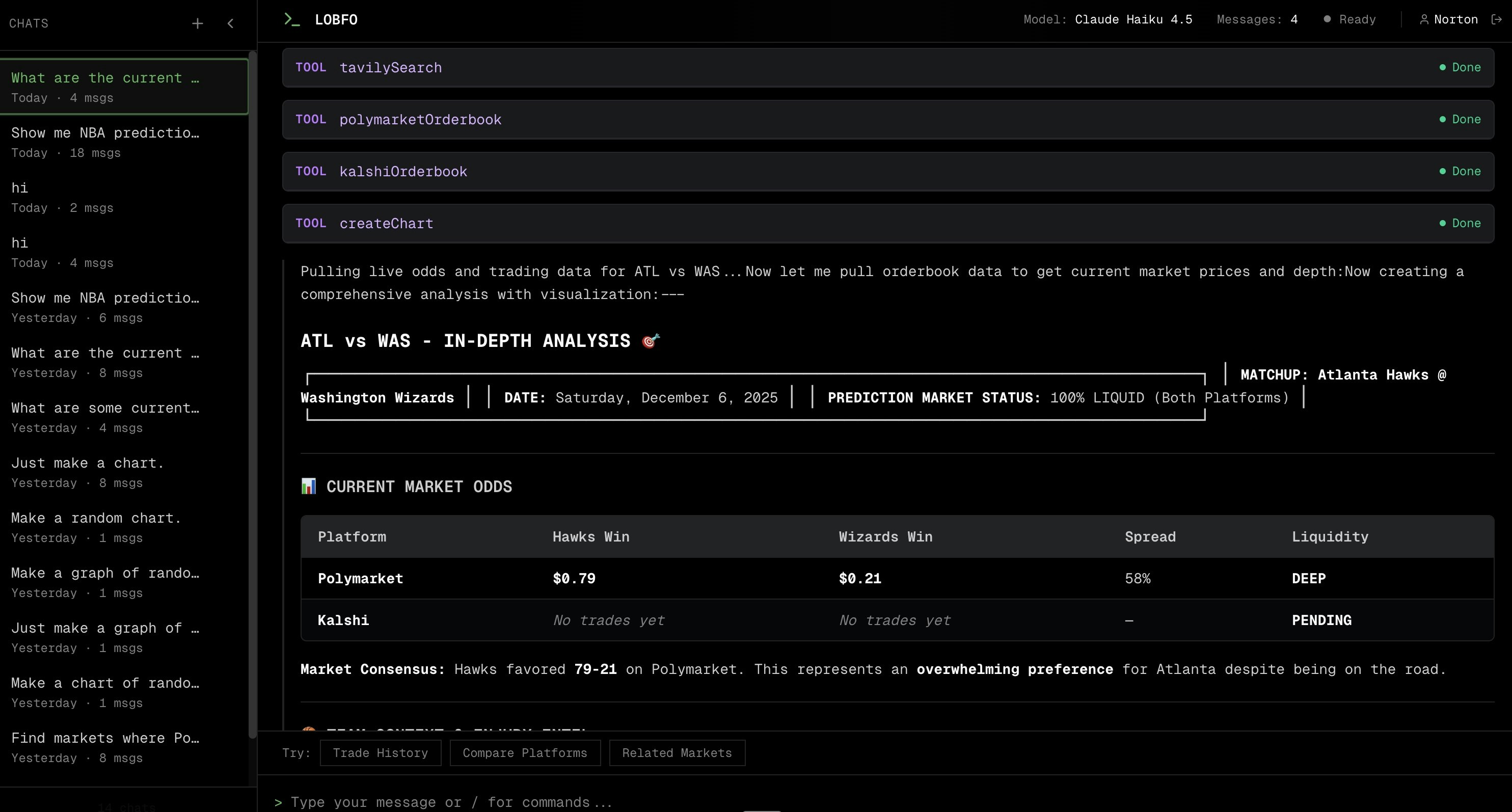 LOBFO: Bloomberg meets AI for sports - Screenshot 2 showing product features and functionality