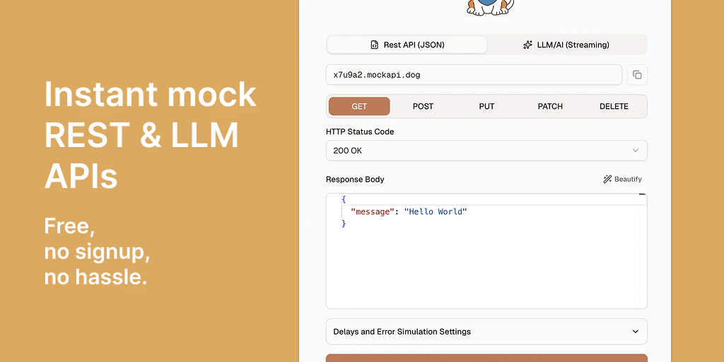 MockAPI Dog:即時模擬 REST 與 LLM API - 免費,無需註冊