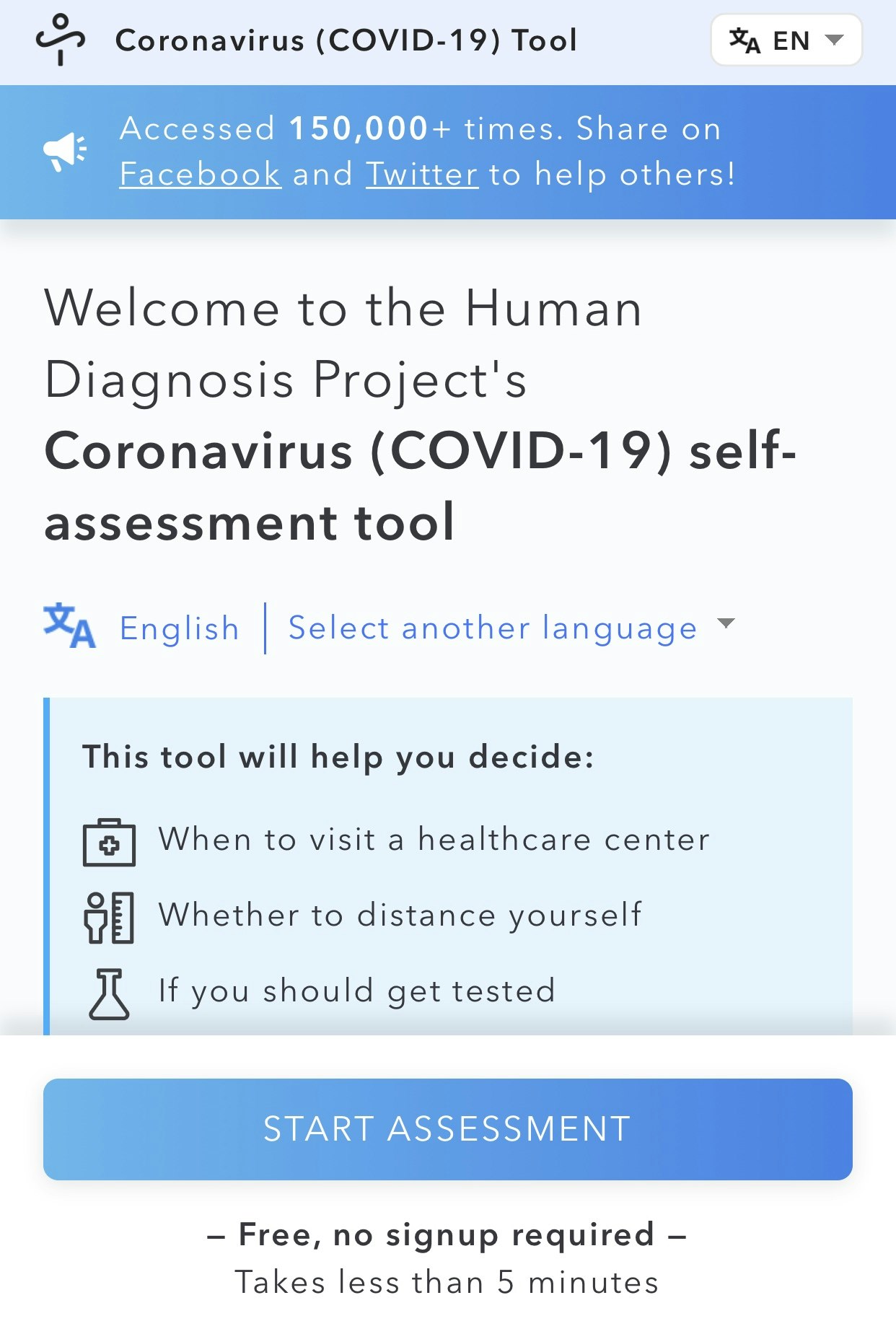 Free COVID-19 assessment tool