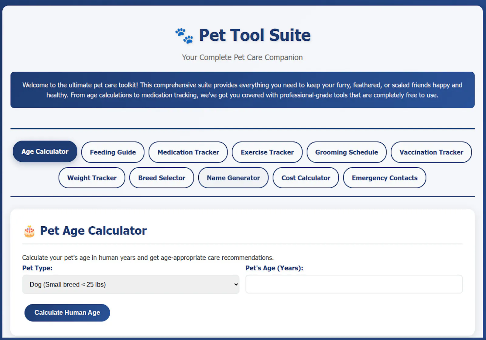 Pet Care Tools Suite screenshot 1