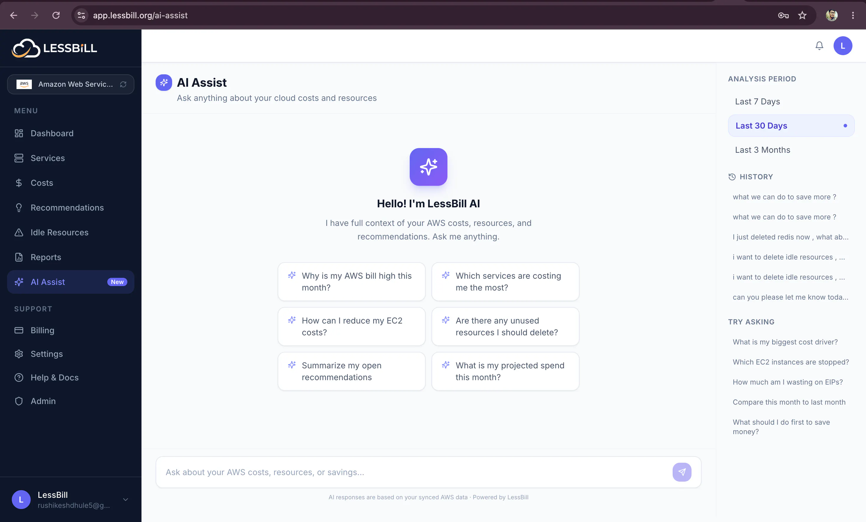 LessBill - AI Cloud Cost Engineer 截图 3