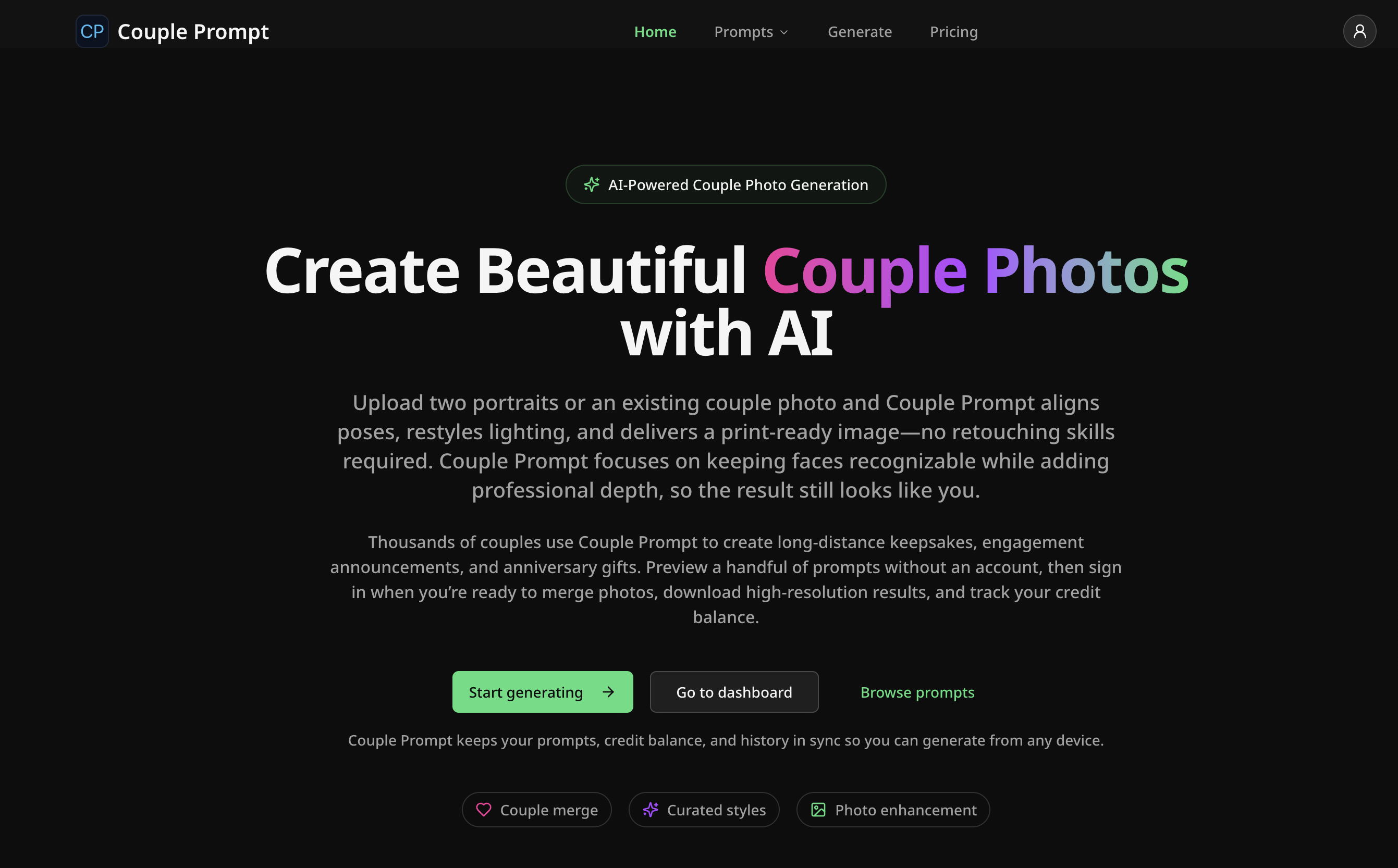 Couple Prompt - Main screenshot showing features and interface