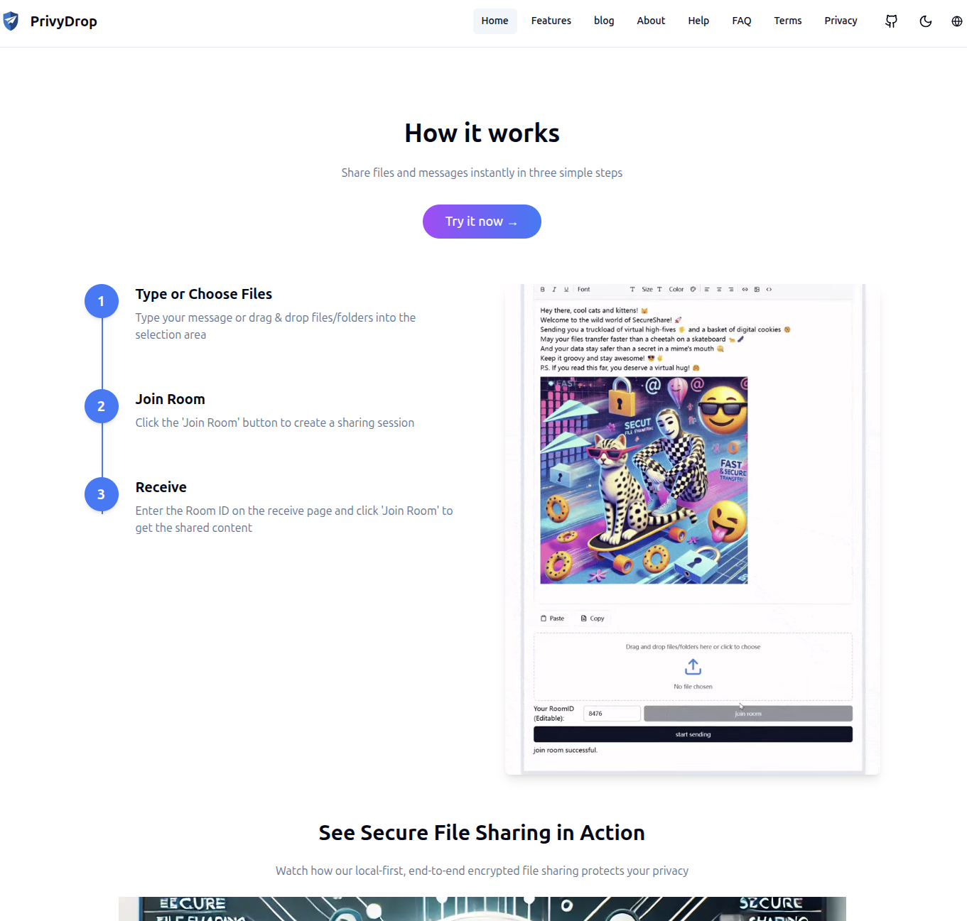 PrivyDrop - Screenshot 2 showing product features and functionality
