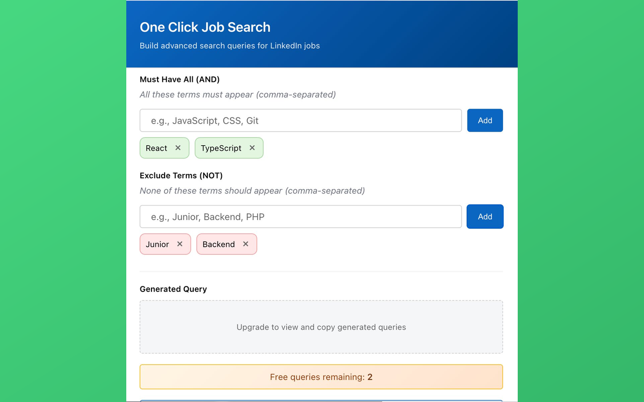 One Click Job Search - Screenshot 2 showing product features and functionality