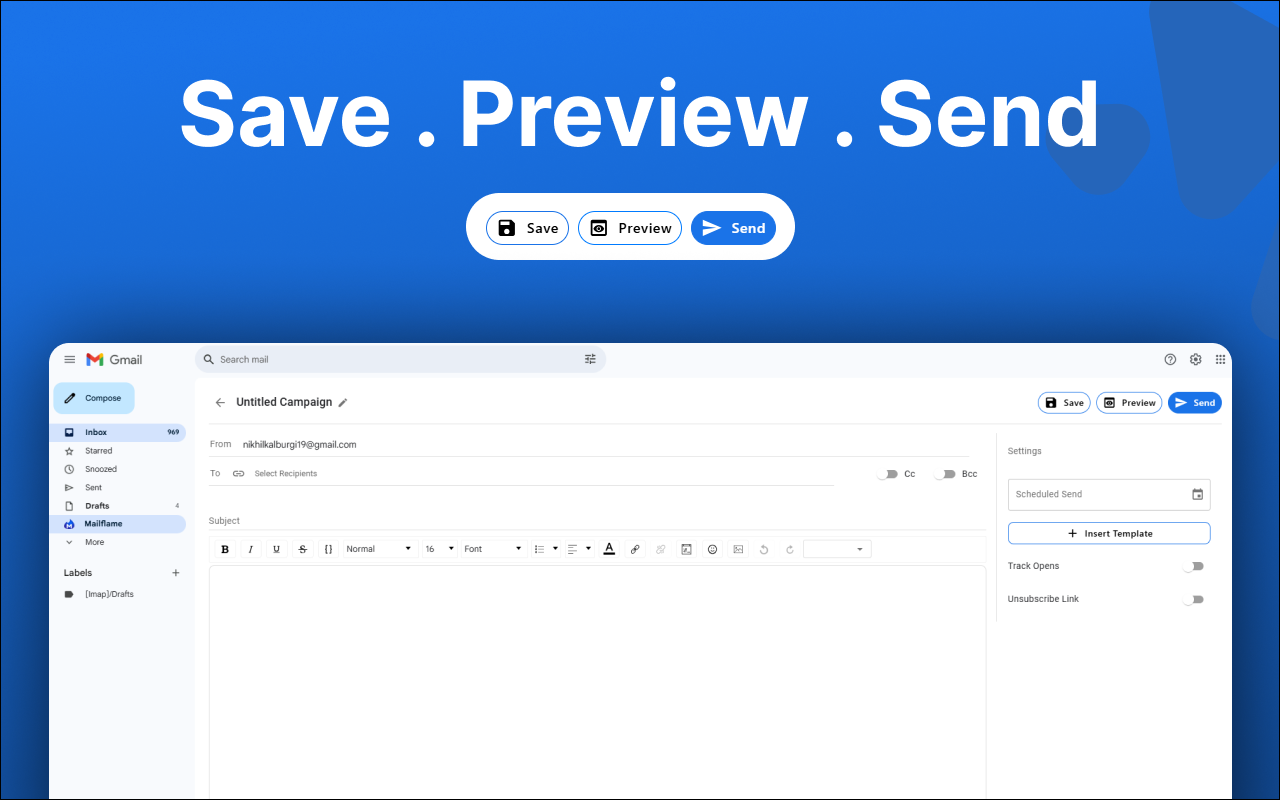 وسائط MailFlame لـ Gmail - دمج البريد ، إرسال الرسائل الإلكترونية بالجملة وتتبعها 5