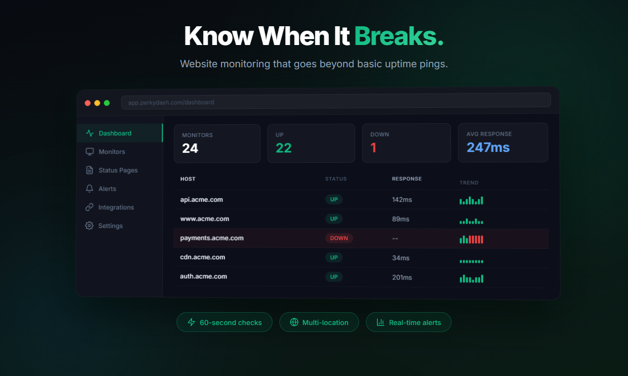 PerkyDash - Screenshot 2 showing product features and functionality