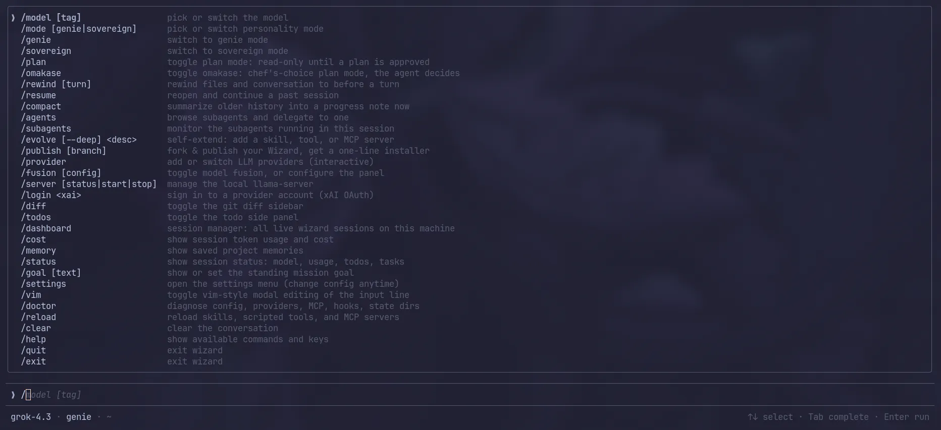 Wizard: self-extending coding agent gallery image