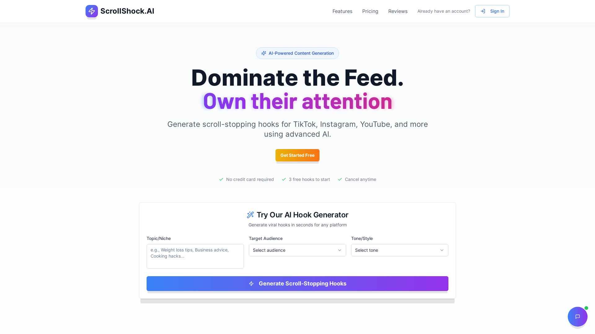 ScrollShock.ai - แพลตฟอร์ม AI Hook-Gen สำหรับแพลตฟอร์มโซเชียลมีเดีย media 2