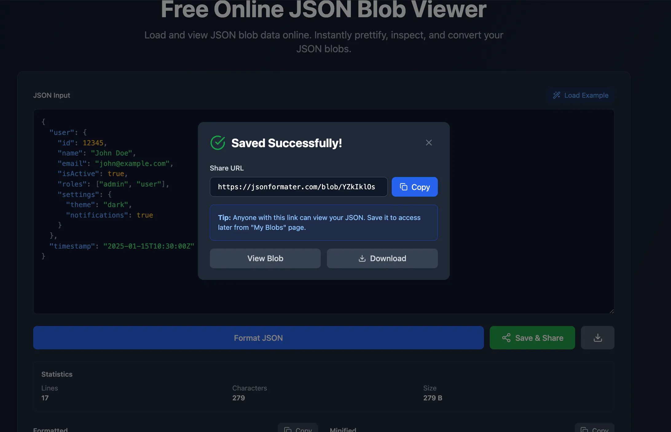JSON Formatter Blob Viewer gallery image