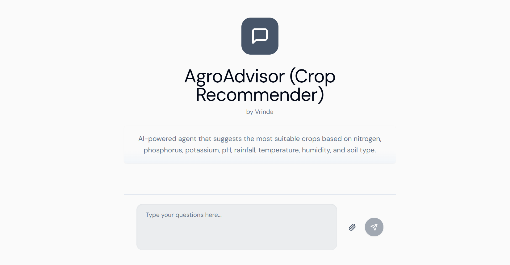 Mídia 1 de AGROADVISOR - AGROADVISOR é um agente de recomendação de culturas movidas a IA