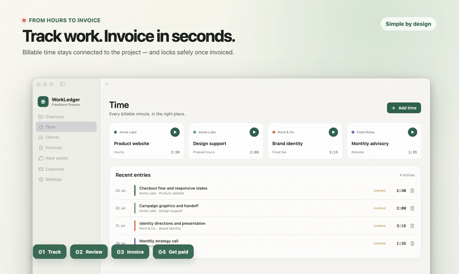 WorkLedger — Freelance Time, Invoices gallery image