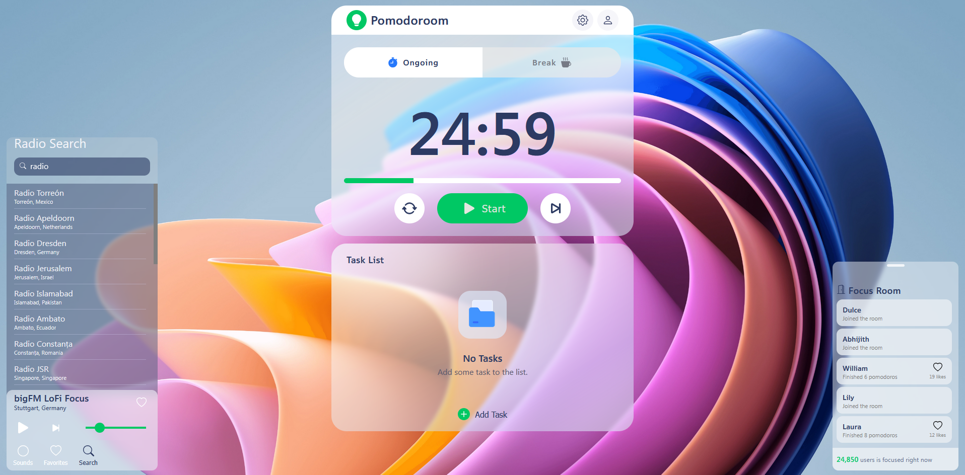Media Pomodoroom - Fokus dengan pemasa pomodoro, dan dengar radio global! 2