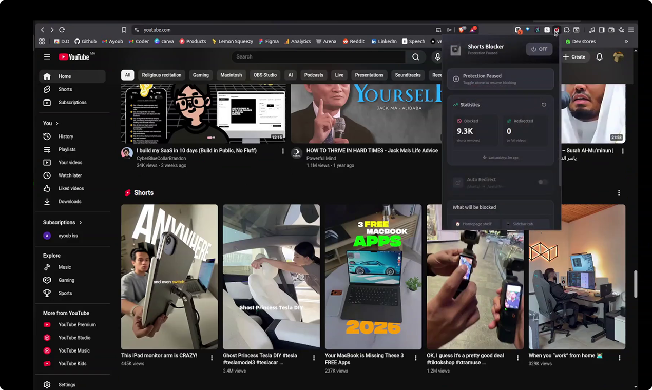 YouTube Shorts Blocker - Main product screenshot demonstrating key features and user interface
