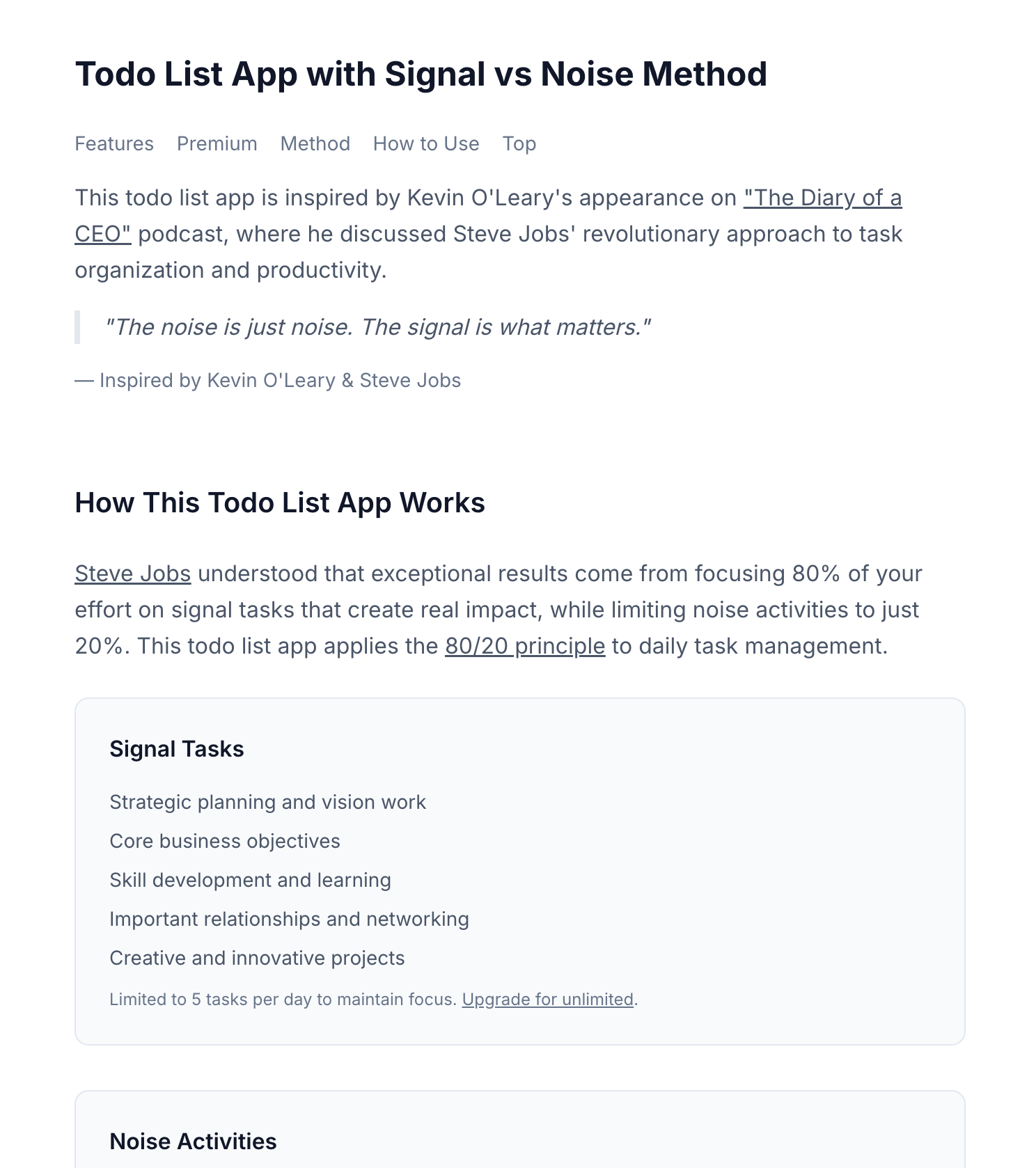 The Clean Signal - Todo list inspired by Steve Jobs' Signal vs Noise concept media 3
