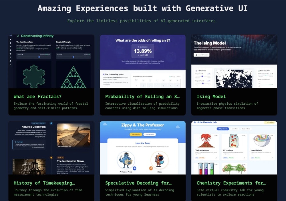 Generative UI - Screenshot 2 showing product features and functionality