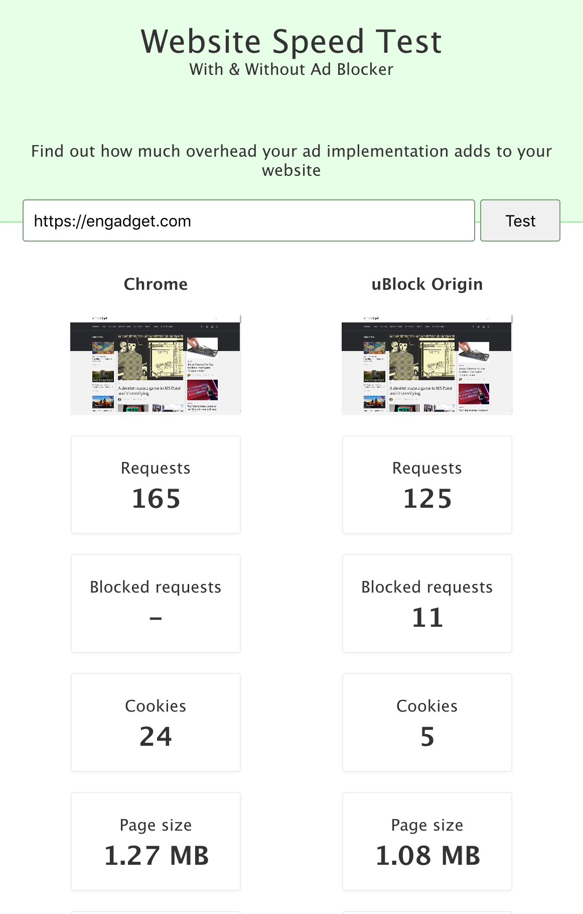 Speed Test With And Without Ad Blocker gallery image
