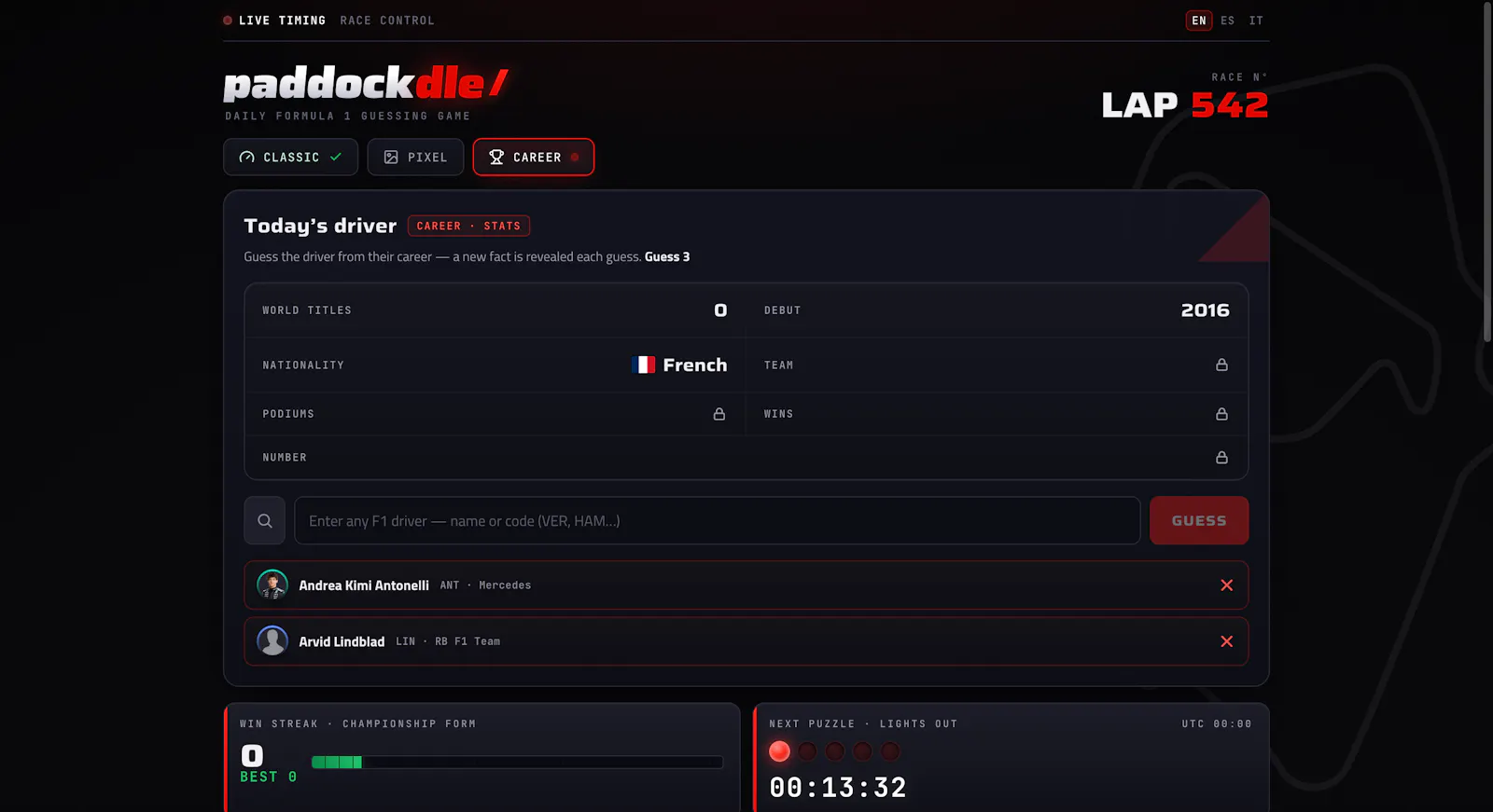 Paddockdle — Daily F1 Driver Guessing screenshot 2