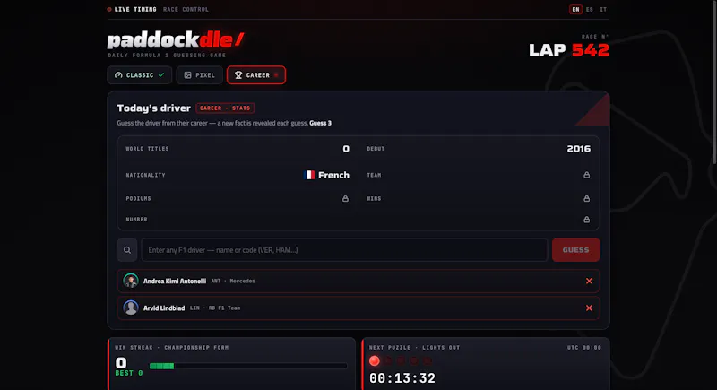 Paddockdle — Daily F1 Driver Guessing screenshot 2