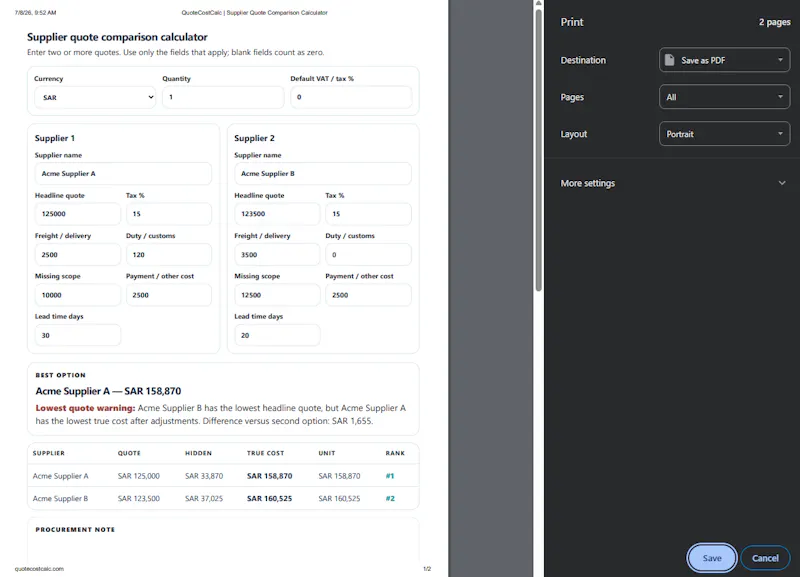 QuoteCostCalc screenshot 3