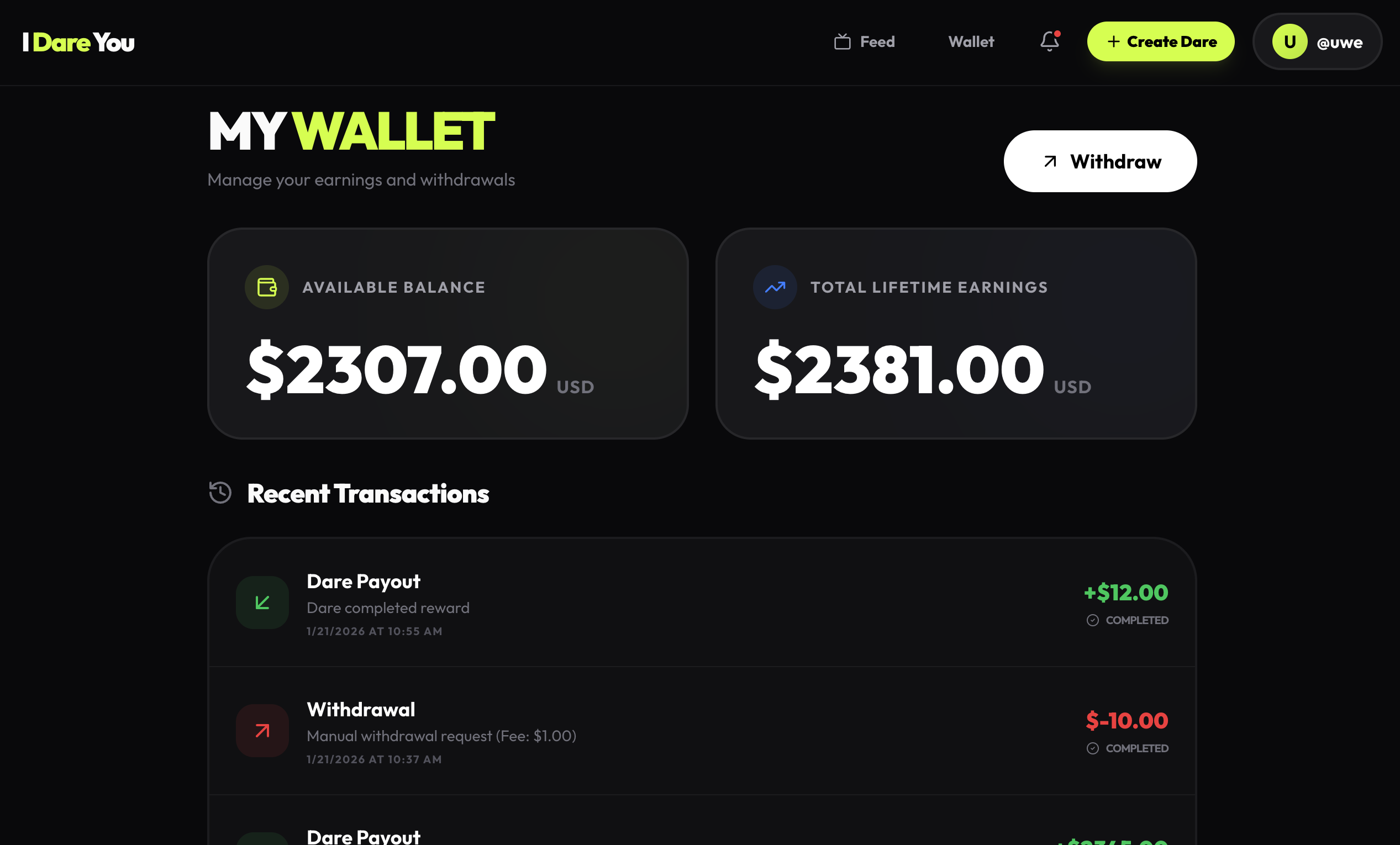 I Dare You - Screenshot 2 showing product features and functionality