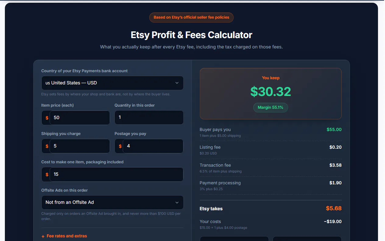 Etsy Fee Calculator gallery image