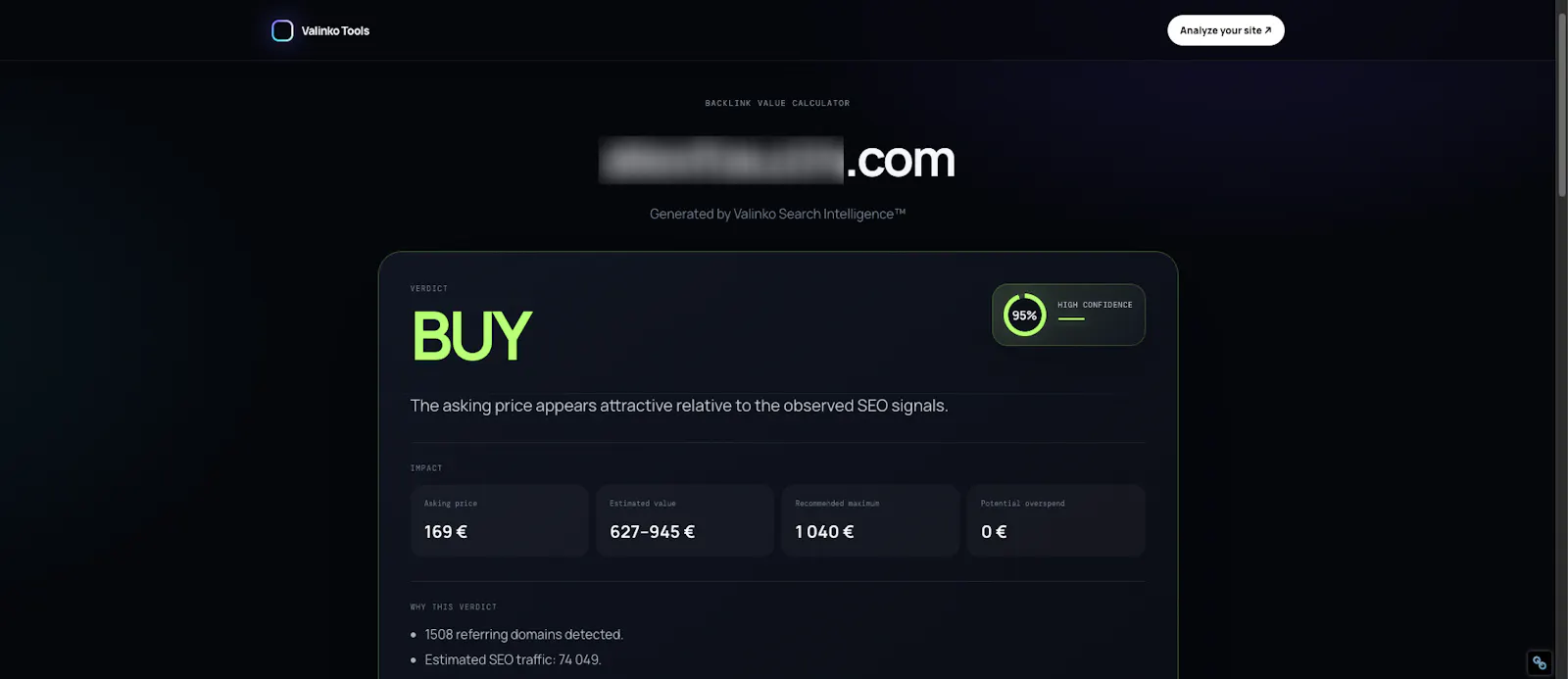 Valinko Backlink Value Calculator screenshot 3