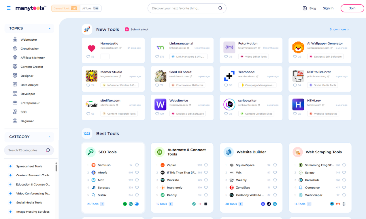 ManyTools - Main product screenshot demonstrating key features and user interface