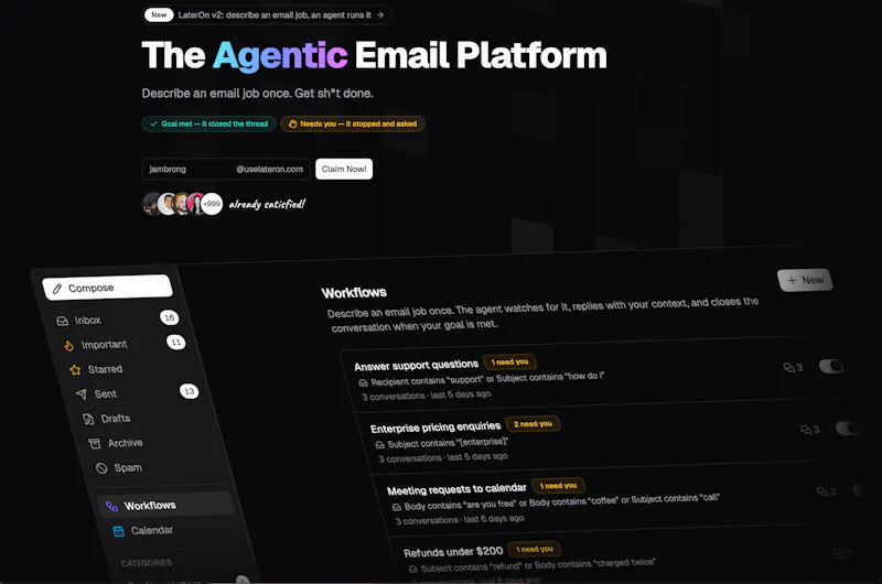 LaterOn v2: The agentic email plaftform screenshot 1