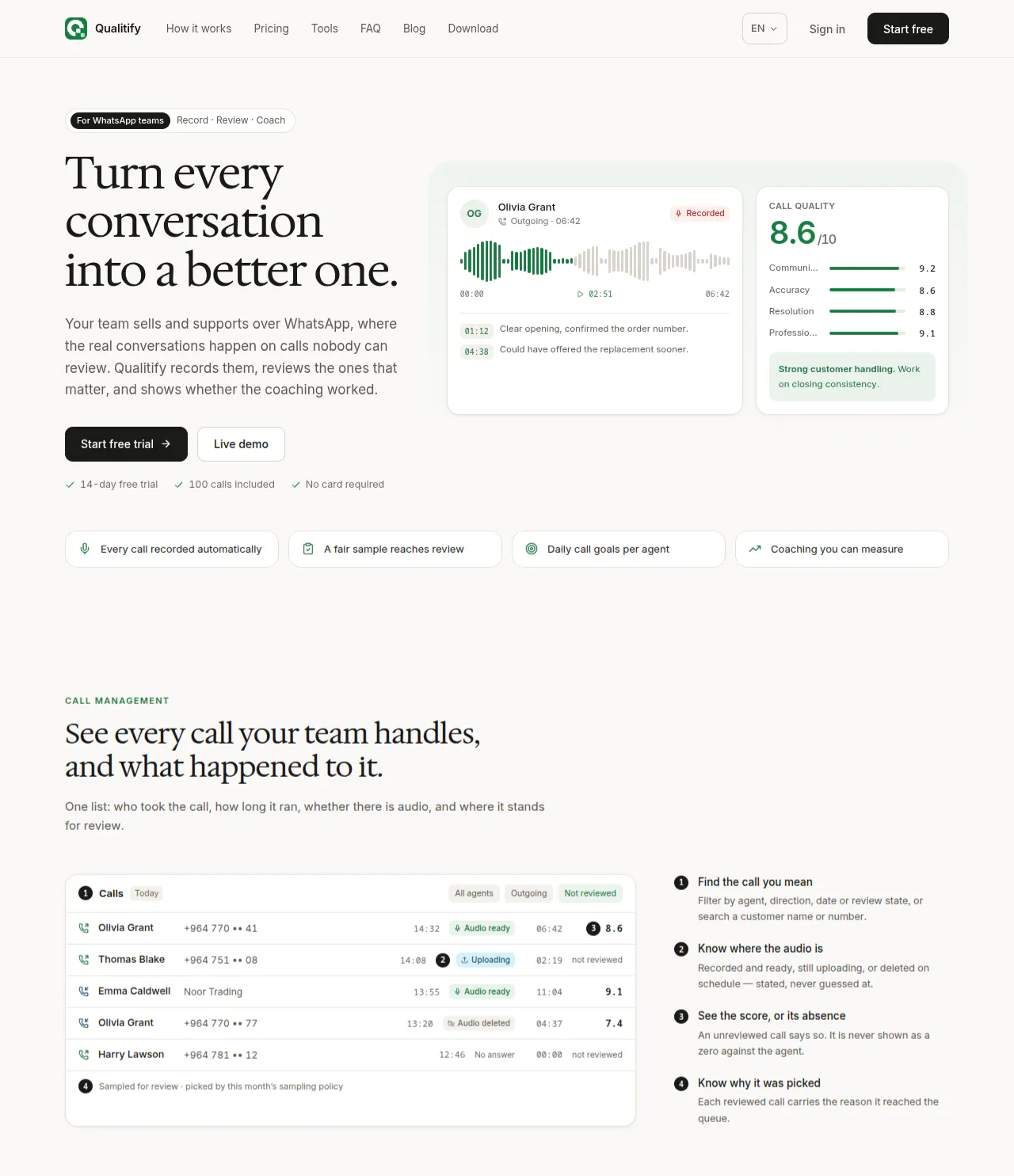 Qualitify, record, review WhatsApp calls gallery image