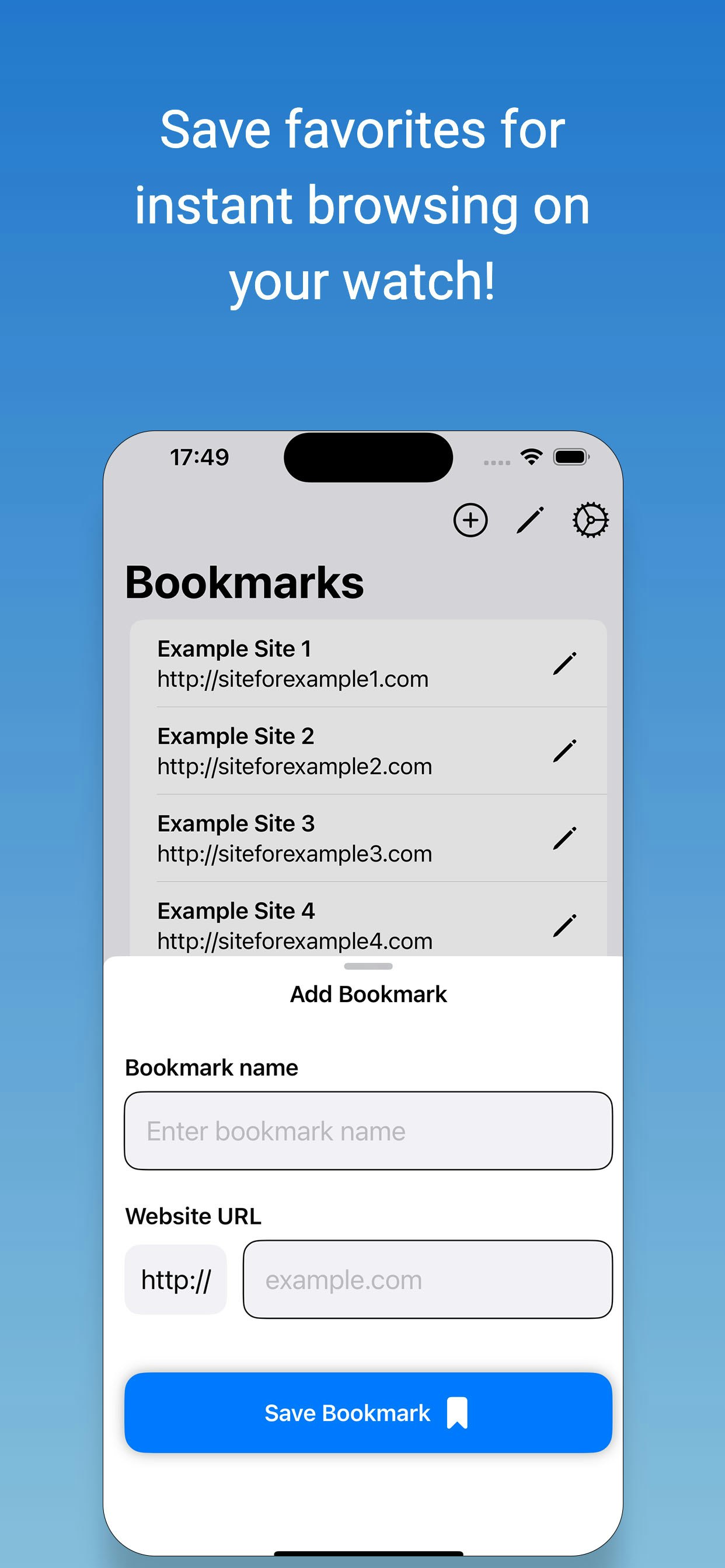 Услуги - веб -браузер на Watch - Инструмент менеджера Smart Bookmark медиа 2