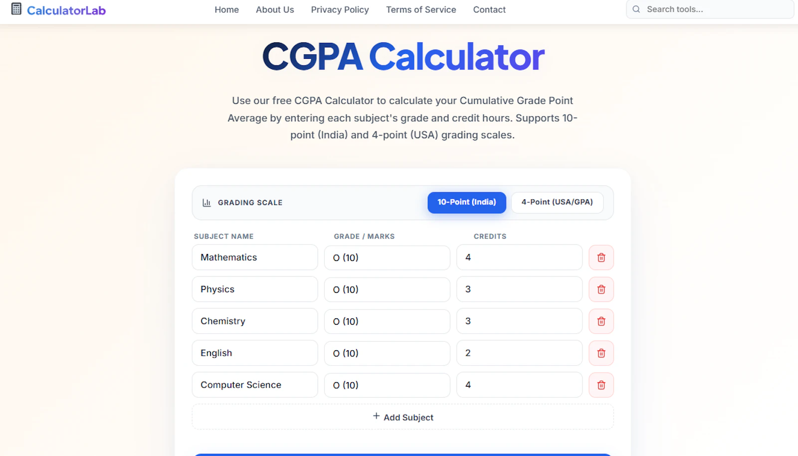 Grade to CGPA Calculator screenshot 2