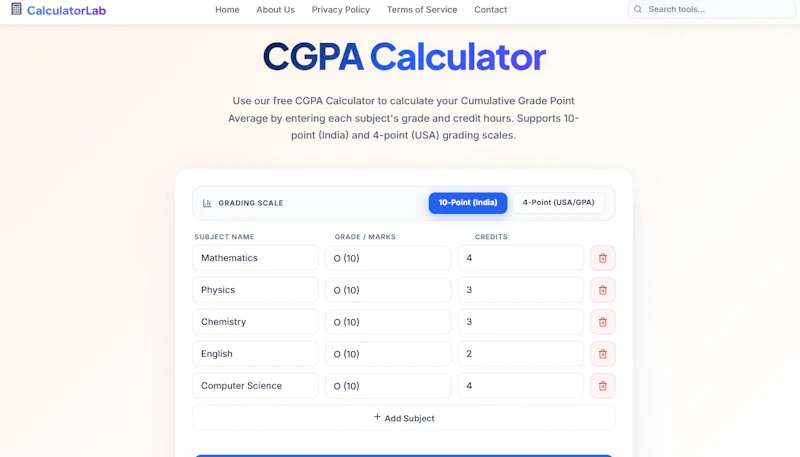 Grade to CGPA Calculator screenshot 2