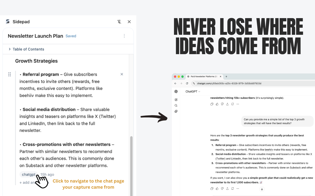 Sidepad - Capture and organize AI chats gallery image