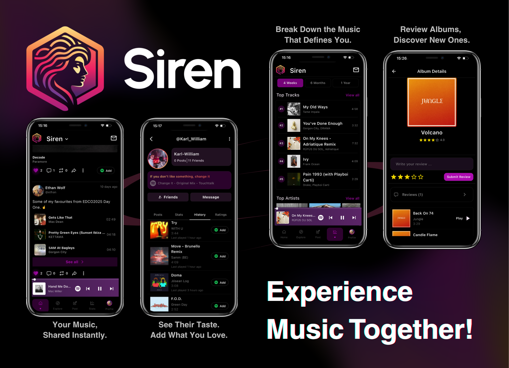 Siren Music App - Main product screenshot demonstrating key features and user interface