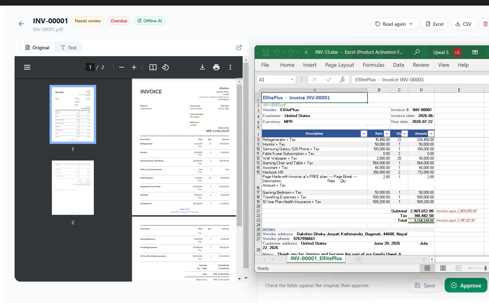 InvoicePro — invoices to Excel, offline gallery image