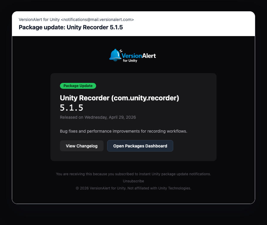 VersionAlert for Unity gallery image