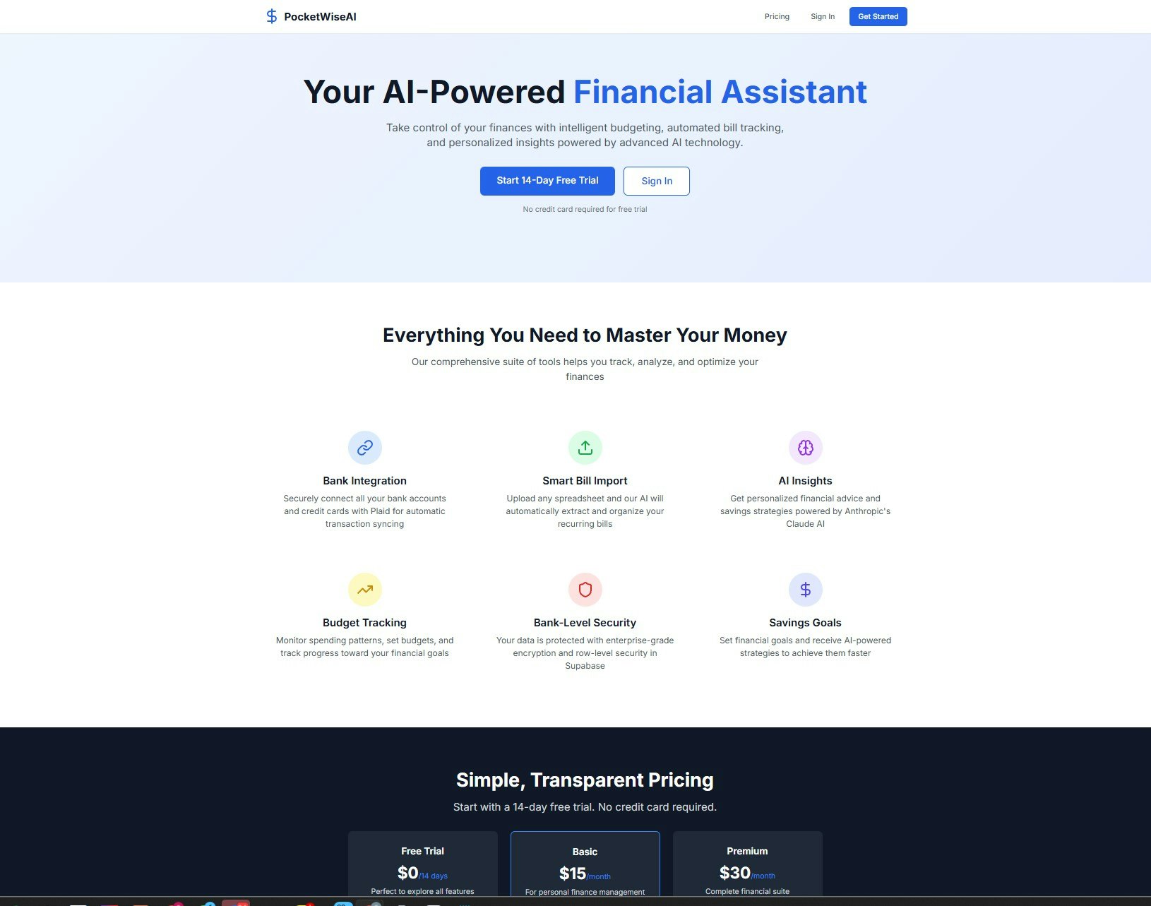 PocketWiseAI - Main screenshot showing features and interface