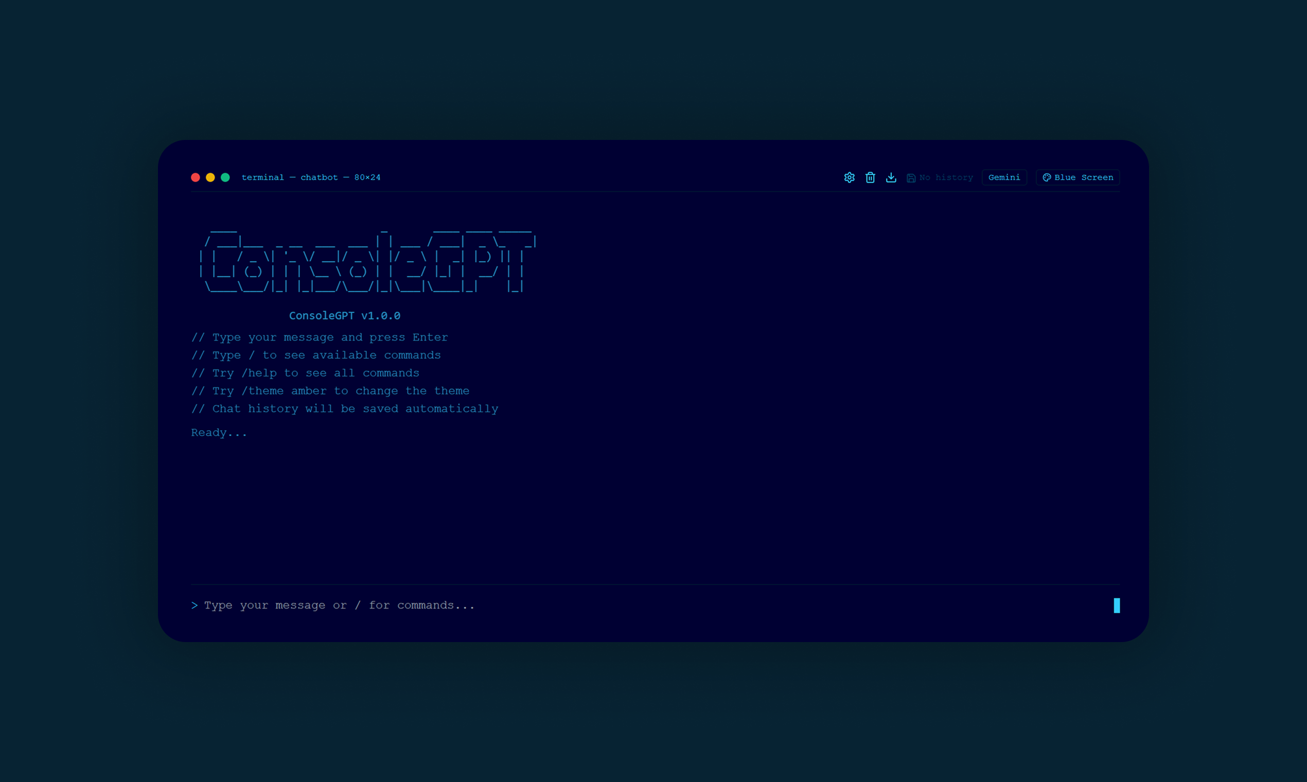 Consolegpt - Een chatgpt-kloon met retro-thema met een minimalistische console-gebruikersinterface media 3