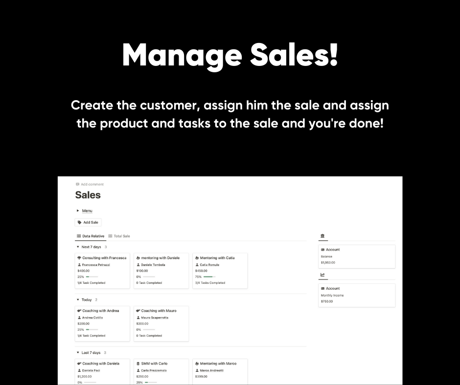Plantilla de noción de automatización del sistema operativo vendedor - Un CRM para vendedores en línea con noción media 6
