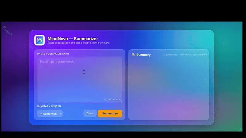MindNova — Summarizer screenshot 1 (video preview)