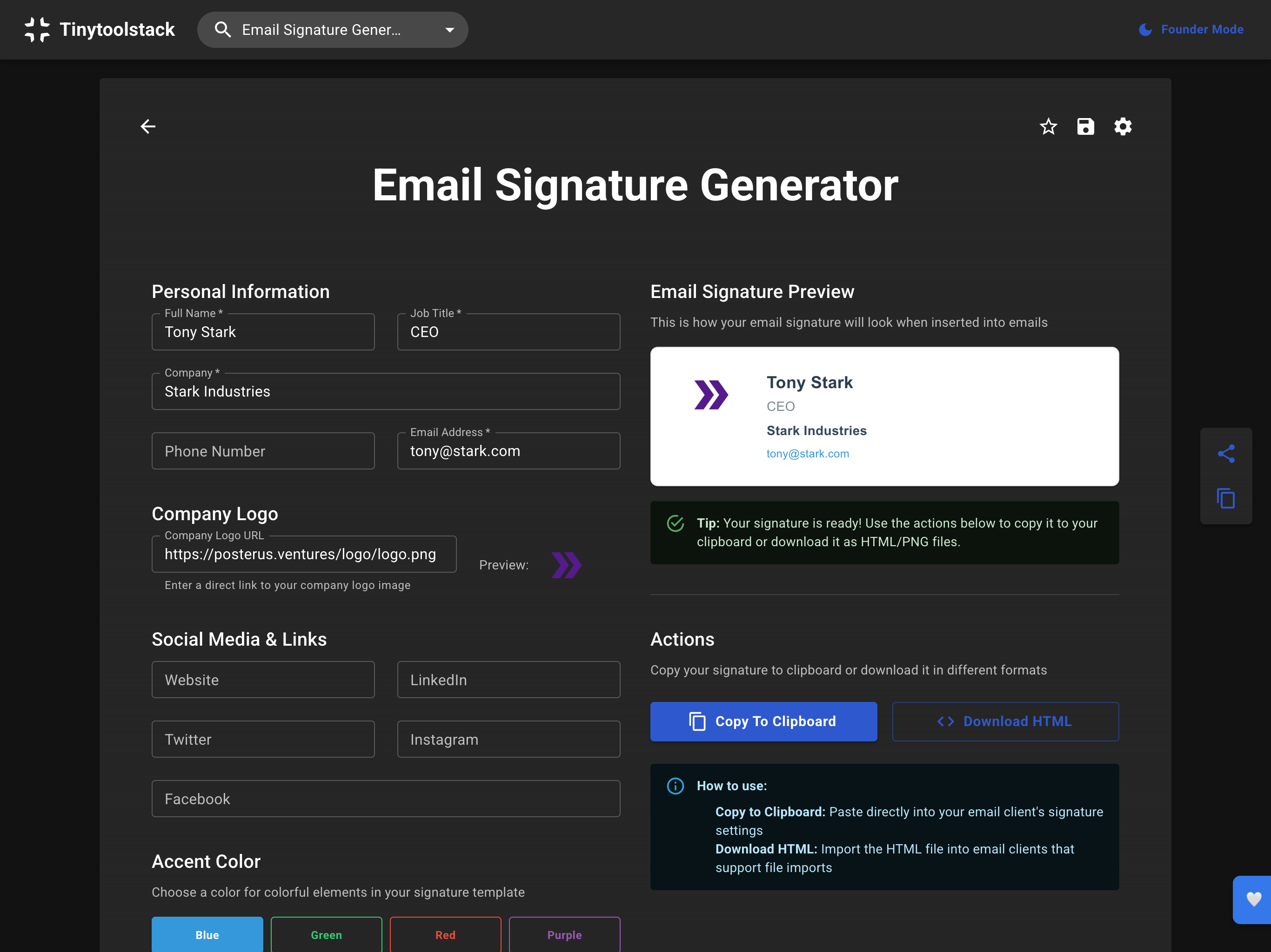 Média Générateur de signature par e-mail - Générez des signatures d'e-mail polies et cliquables en quelques secondes. 1