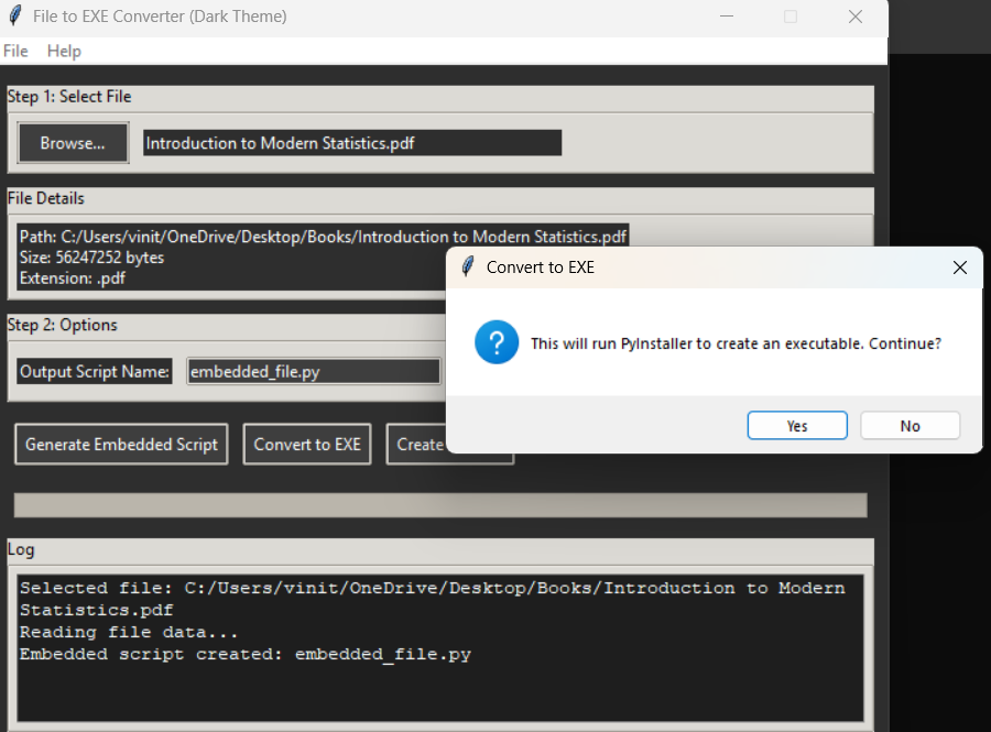File2exe - Herhangi bir dosyayı şık bir karanlık kullanıcı arayüzüne sahip bir .exe'ye dönüştürün medya 2