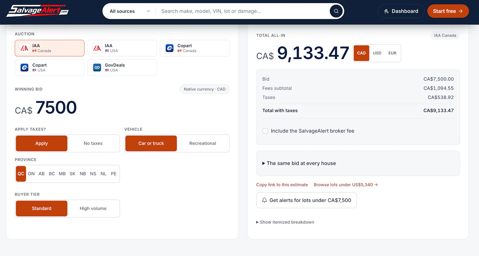 SalvageAlert.com screenshot 3