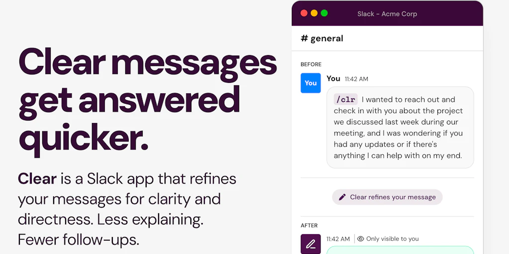 Clear for Slack:清晰訊息能更快獲得回覆