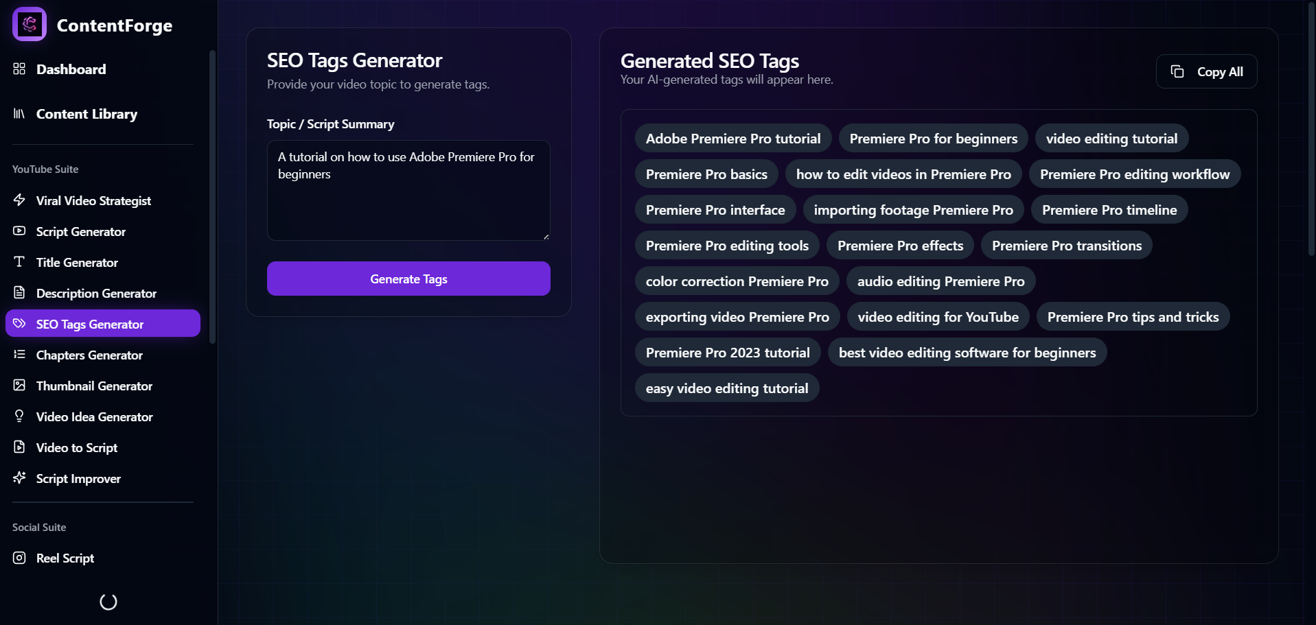 Mídia 7 de ContentForge IA - Copiloto de criação de conteúdo com tecnologia de IA para criadores e profissionais de marketing