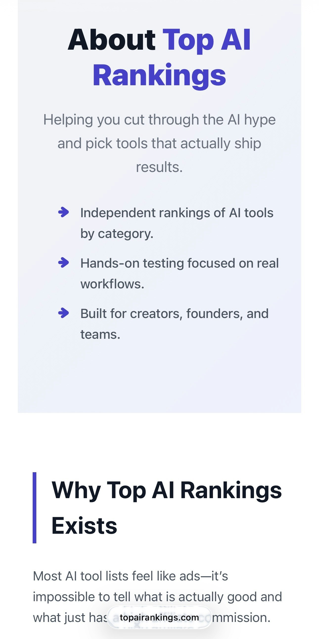 Top AI Rankings - Screenshot 2 showing product features and functionality