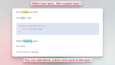 An image displaying the versatility of the quiz creation platform, featuring different question formats beyond multiple-choice options.