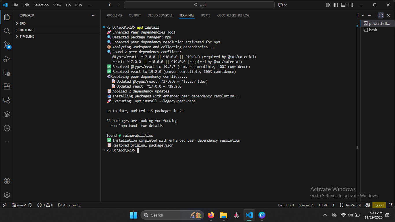 Enhanced Peer Dependencies - Main product screenshot demonstrating key features and user interface